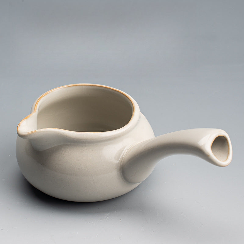 Beige Ru Kiln Fairness Cup - Crackle Glaze Ceramic Tea Divider with Side Handle (Multiple Sizes Available)