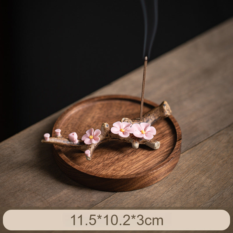 Handmade Ceramic Peach Blossom Incense Holder - Multi-functional Zen Decor for Sticks Incense (11.5x3x2cm)