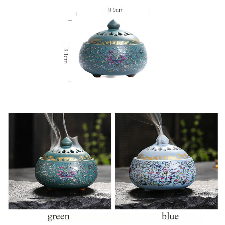 Enamel Lotus Dish Ceramic Incense Burner for Home Decoration and Aromatherapy