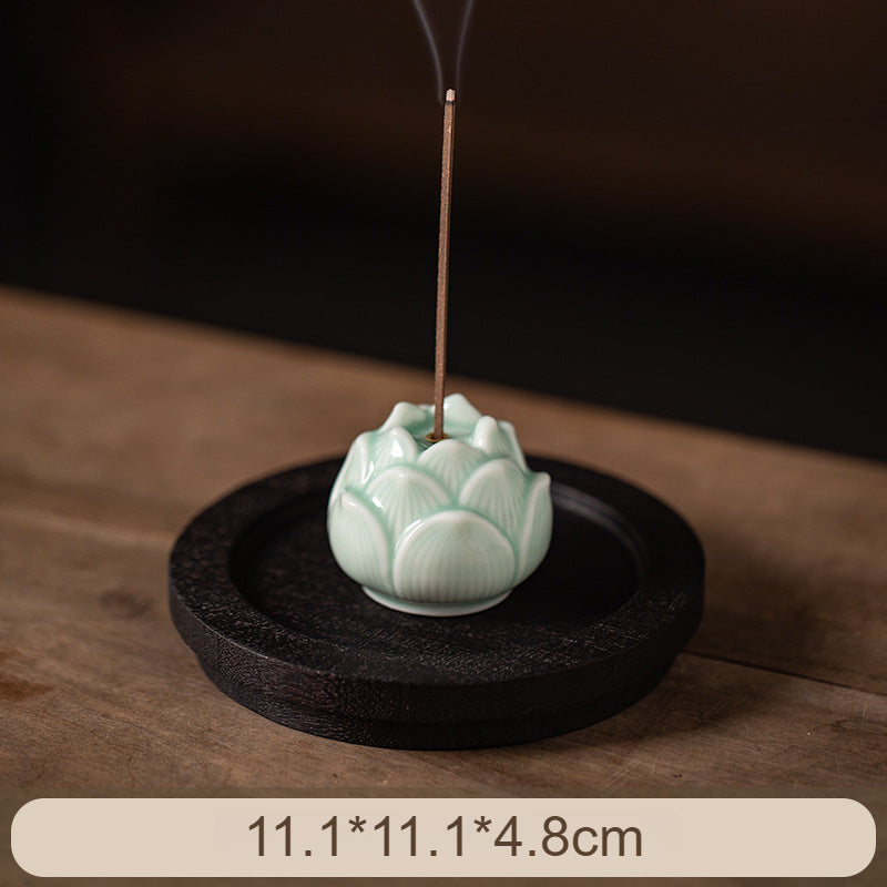 Lotus Ceramic Incense Holder - Zen Meditation Stick Incense Burner for Home & Tea Table (With Stable Base)