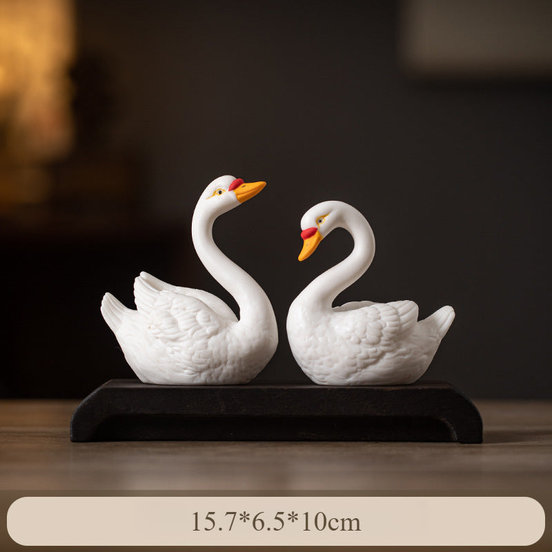 Ceramic Swan Decor Set - Elegant White Swan Figurines for Home, Office, or Fish Tank Landscape (Pair)