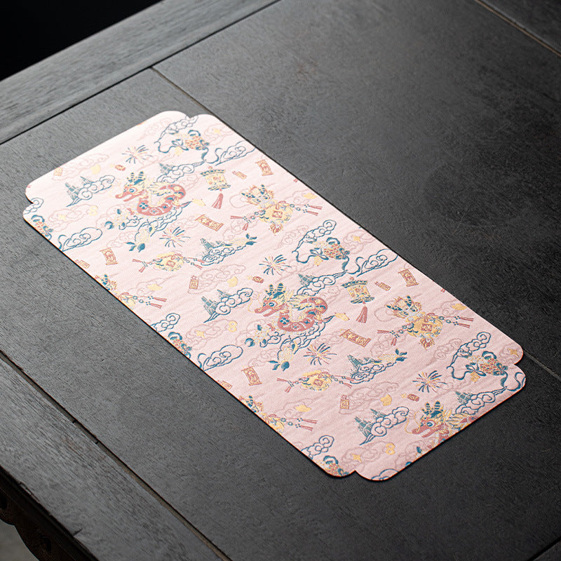 Chinese Dragon Tea Mat - Waterproof Table Runner for Tea Ceremony (50x24cm, Cotton-Linen & Gauze Fabric)