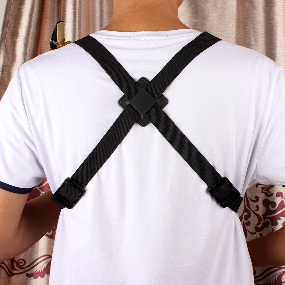 Professional Adjustable Saxophone Harness – Anti-Slip Double Shoulder Strap with Locking Hooks (Black) – Heavy-Duty Oxford Fabric