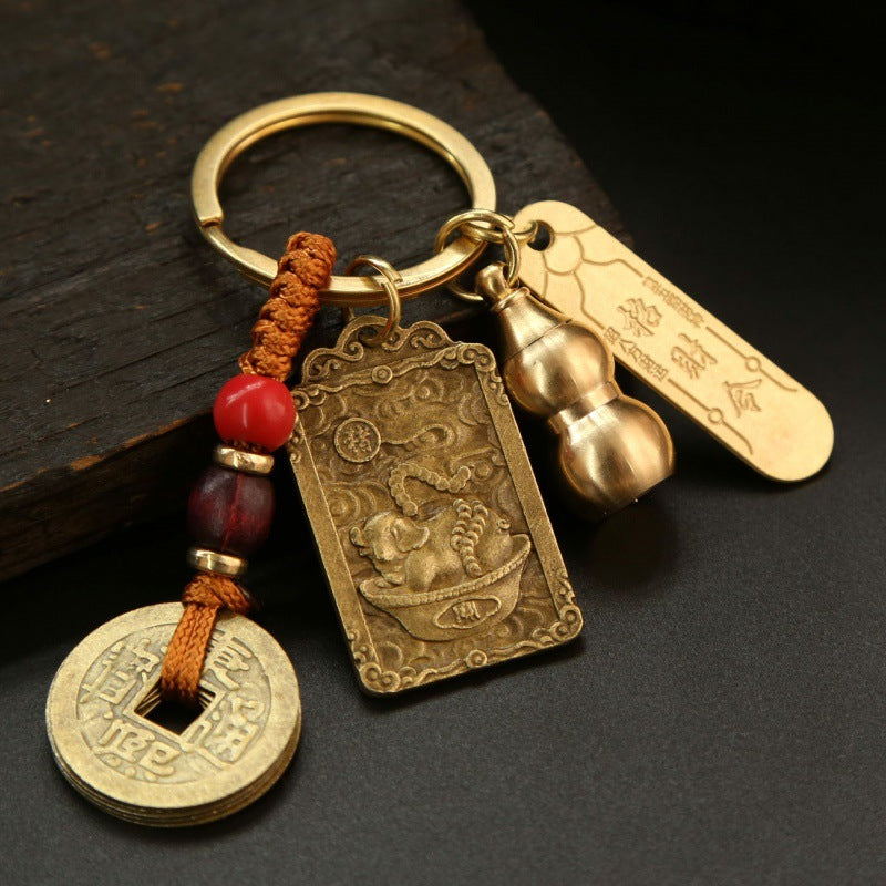 Get Lucky with Our Alloy Wucai God Zodiac Box and Keychain Pendant Set for Wealth and Good Fortune