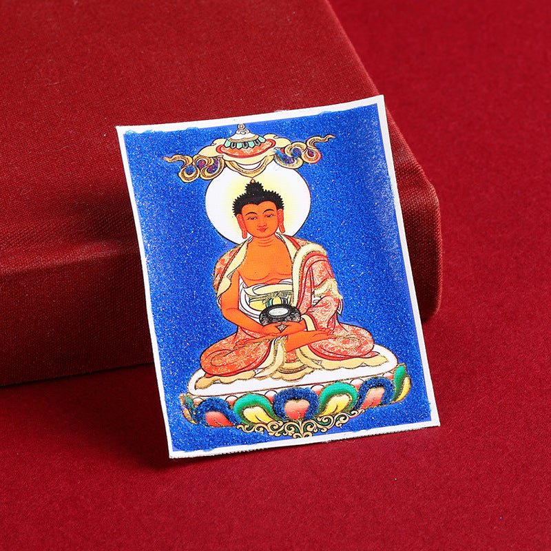 Hand-Painted Gold-Traced Thangka with Cinnabar Rough Sand - Eight Protectors Design
