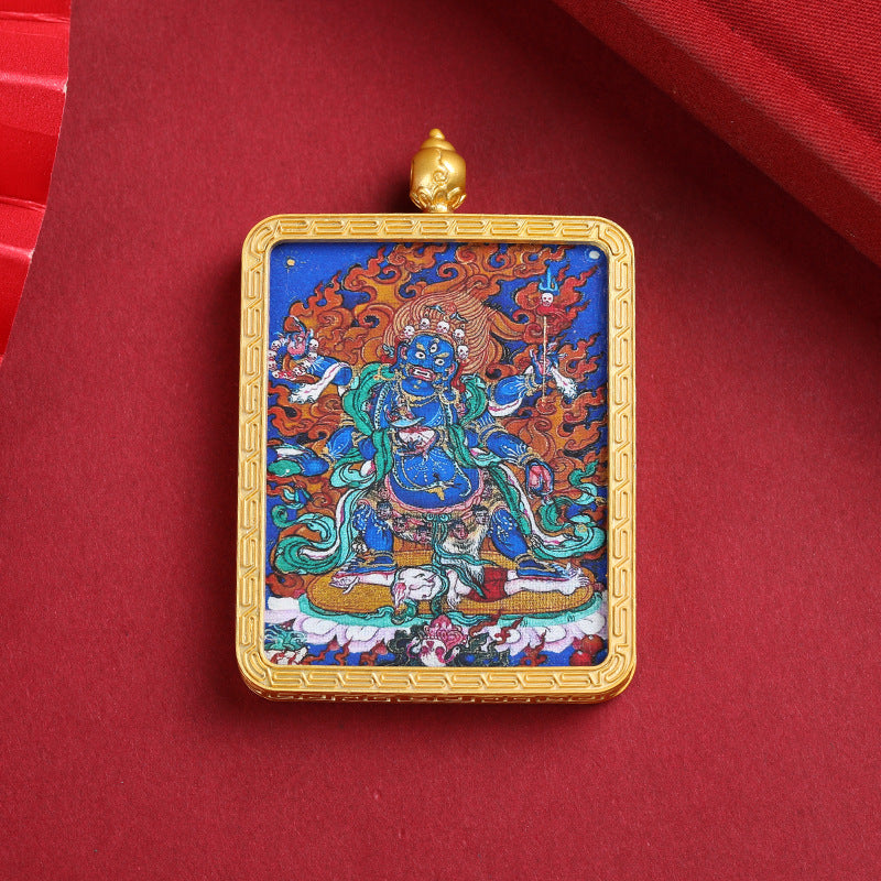 Golden Mahakala Pendant Necklace – Nepalese Thangka Gawu Box Decorative Pendant