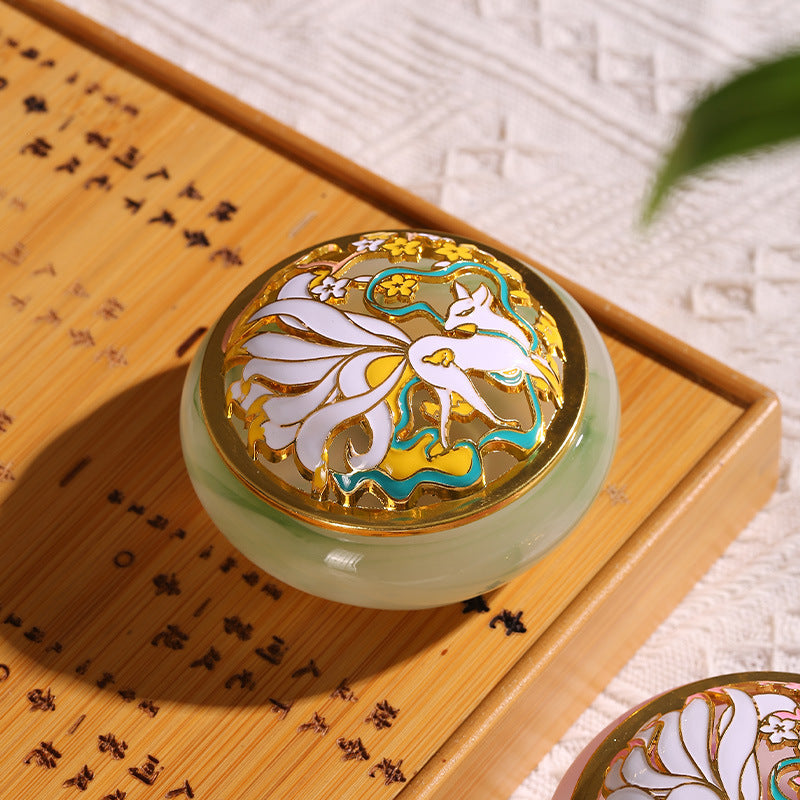 Glass & Jade-style Coil Incense Burner - Agarwood Incense Holder with Pierced Lid