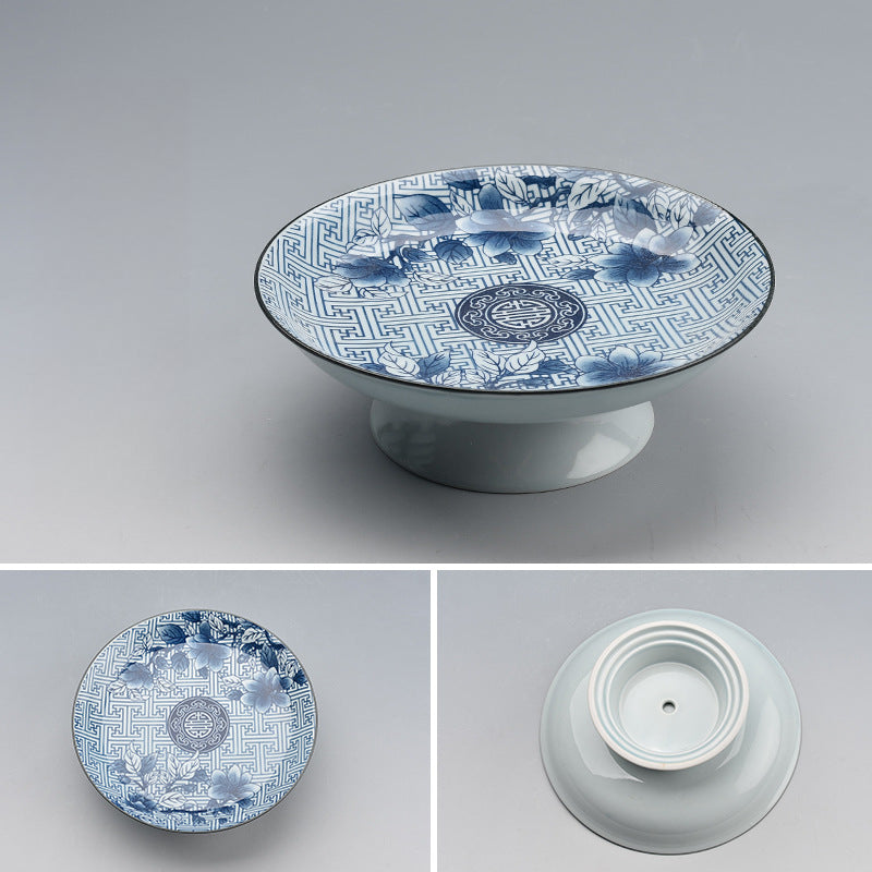 Blue & White Ceramic Fruit Tray - Chinese Style Dessert Plate with Classic Patterns (20.5x7cm, 7 Designs)