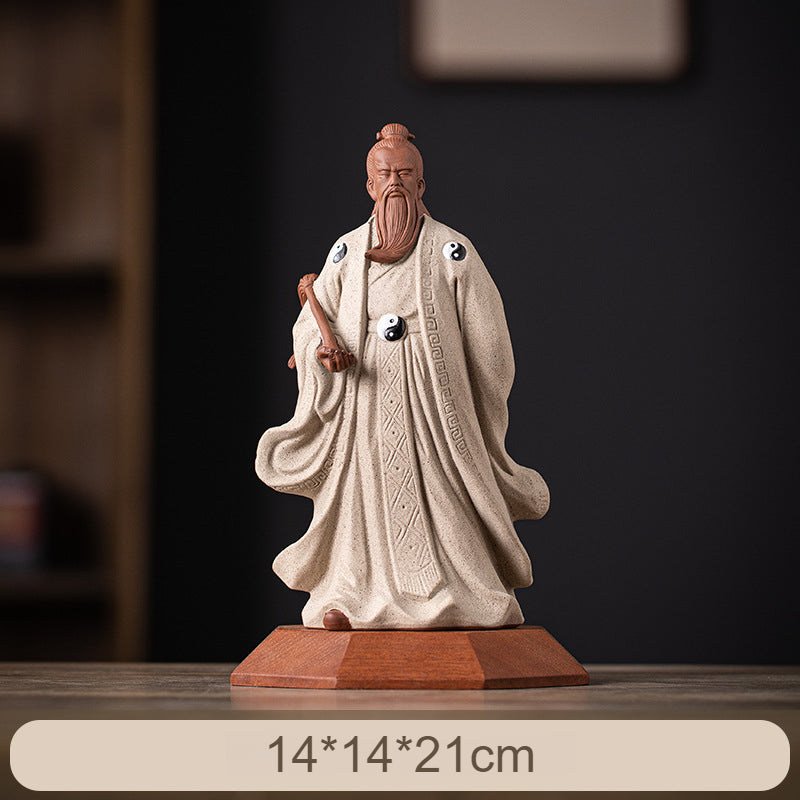 Ceramic Zhang Sanfeng Statue - Taoist Master Figurine with Horsetail Whisk, Kung Fu & Tai Chi Decor