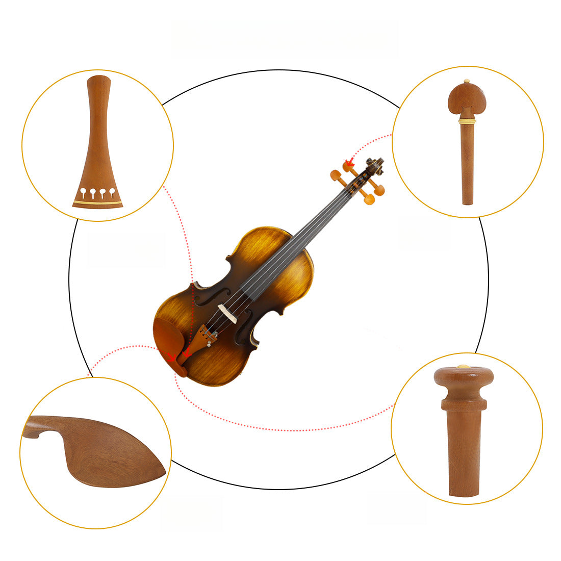 Elegant 4/4 Violin Fittings - Jujube Wood Tailpiece, Pegs, Chin Rest, and Endpin Set
