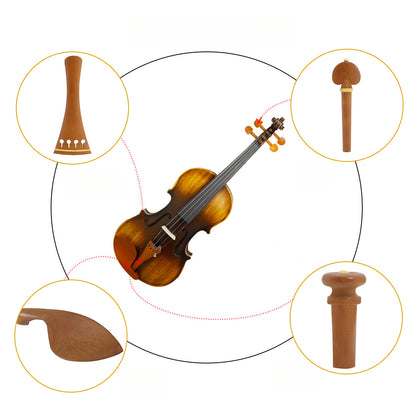 Elegant 4/4 Violin Fittings - Jujube Wood Tailpiece, Pegs, Chin Rest, and Endpin Set