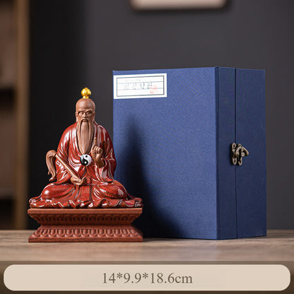 Chinese Ceramic Laozi Statue – Taoist Deity Figurine with Gourd & Horsetail Whisk, Handcrafted Home Altar Decor (13.7x9.2x14.6cm)
