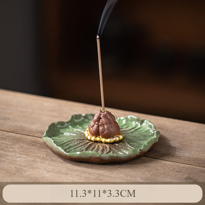 Ceramic Frog Incense Holder with Lotus Leaf Base - Cute Home Decor for Sticks Incense, Tea Table & Meditation (Handcrafted)