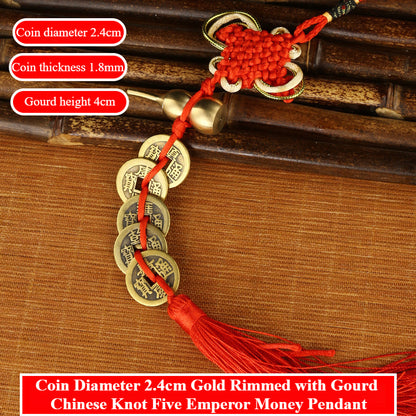 Handmade Feng Shui Hanging Antique Five Emperors Qi Coin Car Decor with Fulu Tassel