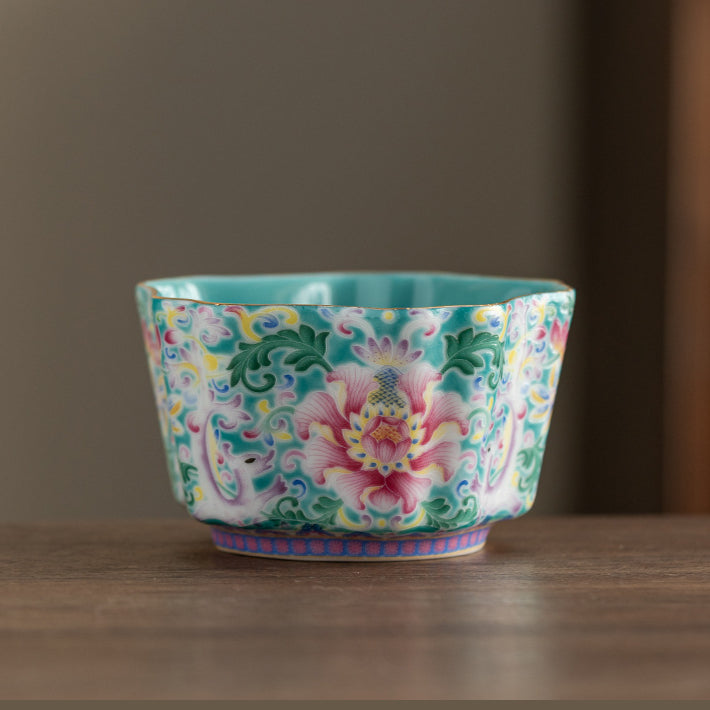 Enamel Glazed Tea Master Cup Set - Handcrafted Gongfu Tea Ceremony Cups with Gift Box (Sunflower & Round Rim Styles)