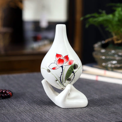 6-Hole Alto C Ceramic Ocarina - Hand-Painted Design with Gift Box, Music Sheet & Neck Strap (AC Tuned)