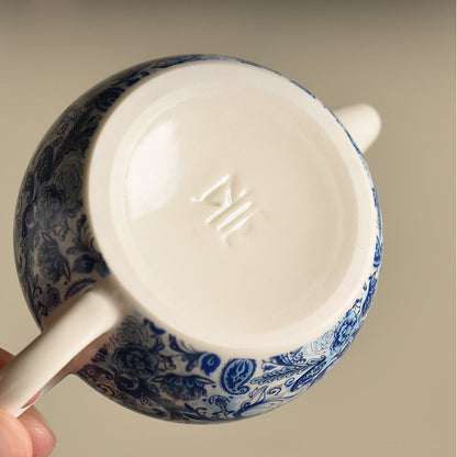 Plant Ash Glaze Hanwa Teapot - Small Ceramic Gongfu Teapot with Blue & White Design (140ml, 12.5x5.5cm)