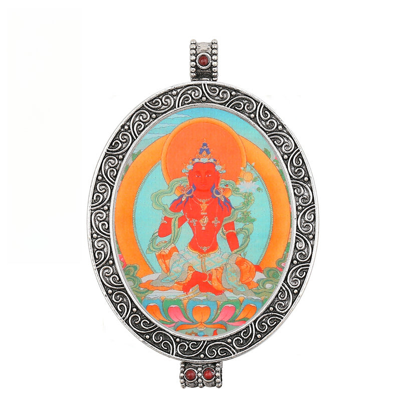 Thangka Pendant - Oval Design with Openable Micro Thangka Box