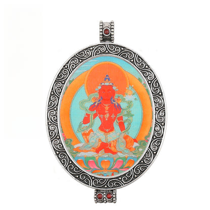 Thangka Pendant - Oval Design with Openable Micro Thangka Box