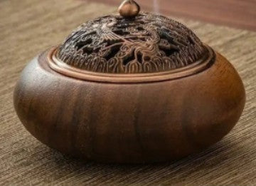 Walnut Wood Incense Burner – Round Shape Natural Wooden Incense Holder for Home & Tea Room
