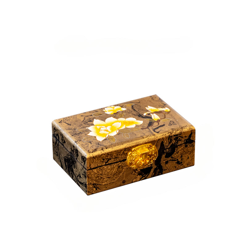 Artisan Lacquer Jewelry Box - Handcrafted Chinese Heritage Piece in Solid Wood, Vintage Floral Storage Case