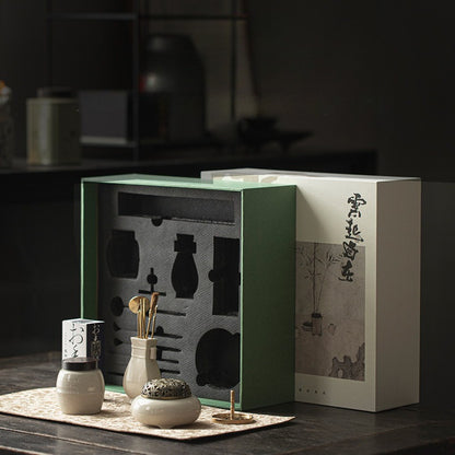Song Style Incense Set - 6-Piece Ceramic Starter Kit with Tools & Box (45.7x23.4cm)