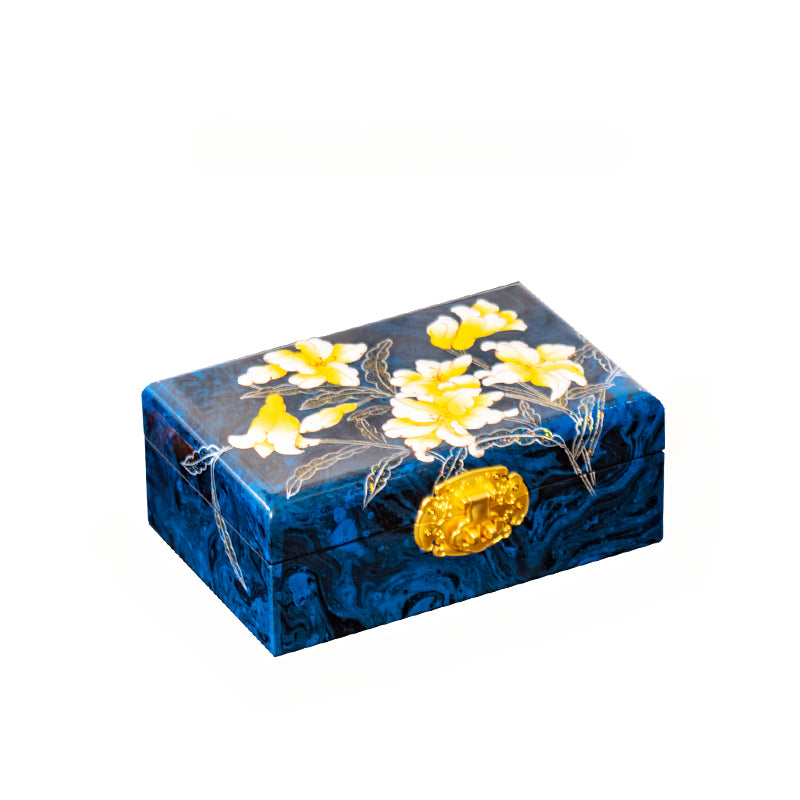 Artisan Lacquer Jewelry Box - Handcrafted Chinese Heritage Piece in Solid Wood, Vintage Floral Storage Case