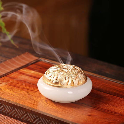 Glass Coil Incense Burner with Bamboo Leaf Design - Sandalwood and Agarwood Incense Ceremony Tool