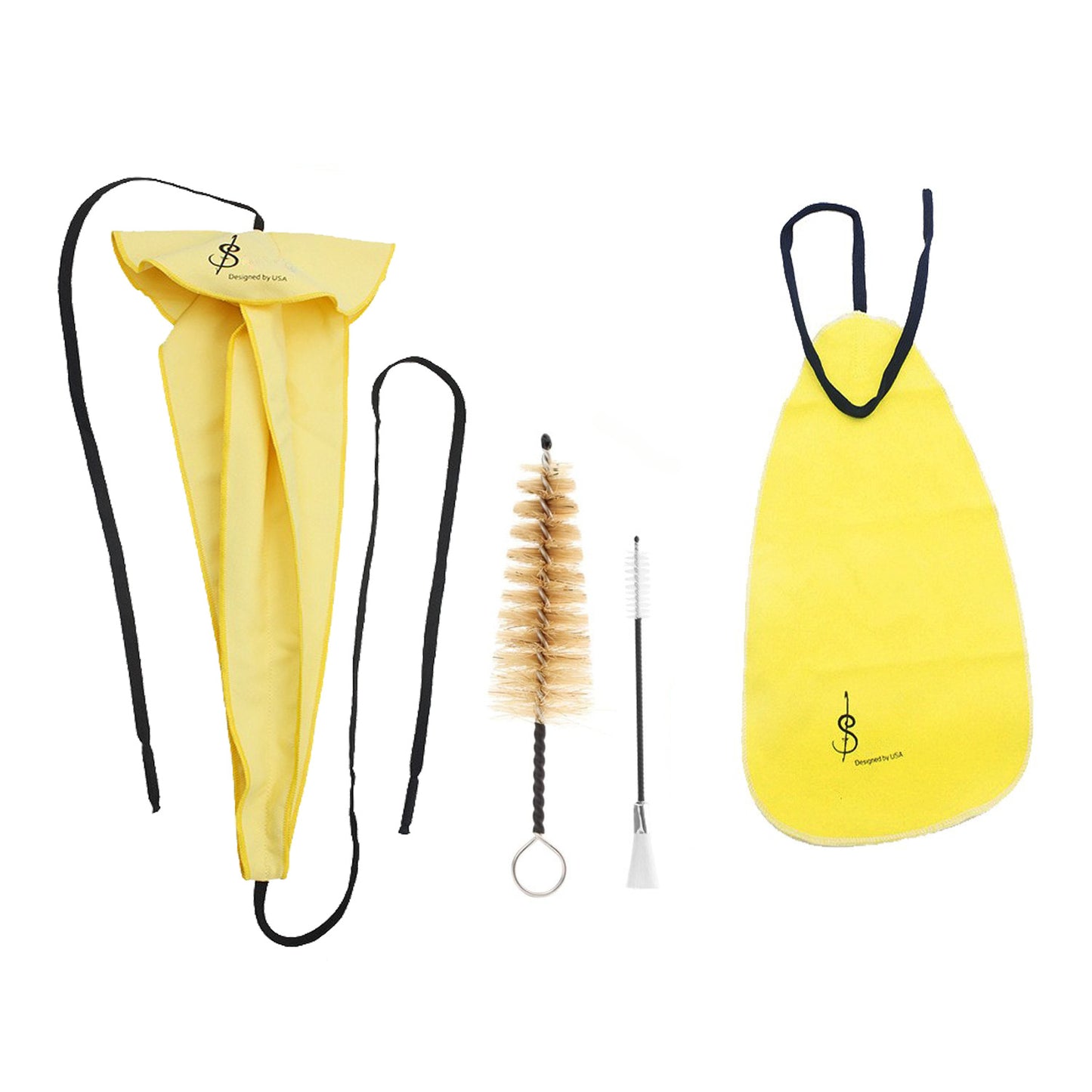 Woodwind Instrument Cleaning Kit with Cotton Swabs & Natural Bristle Brush (Yellow) - Includes Flat/Textured Cloths, Polishing Rag