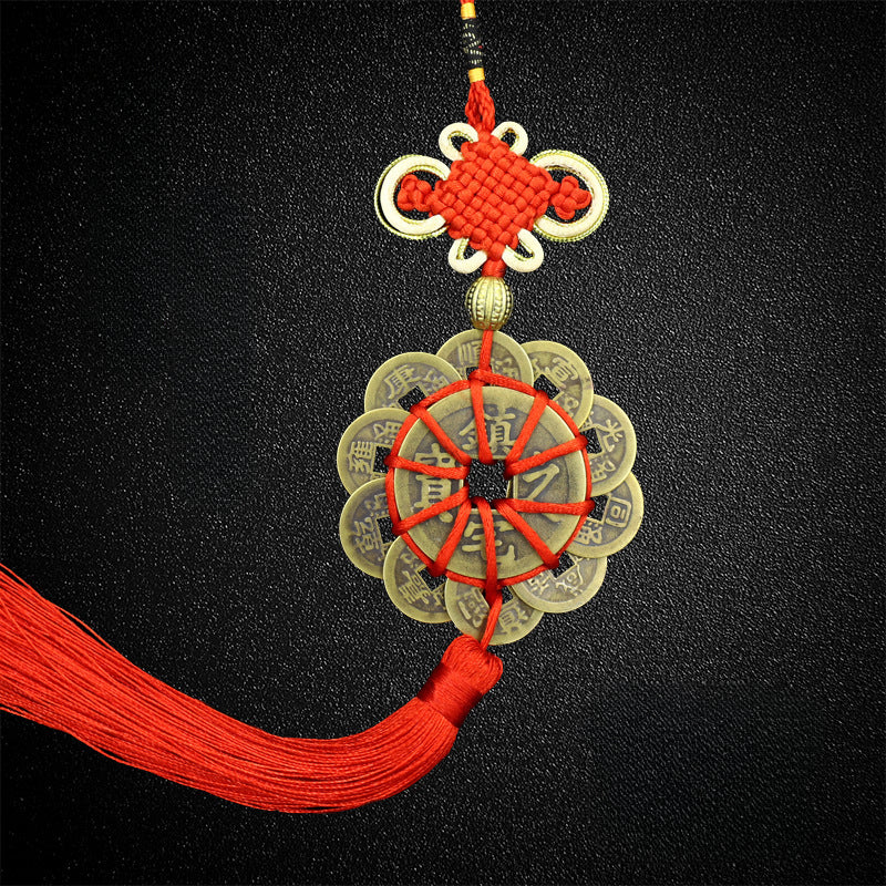 Elegant and Unique Pure Copper Plum Blossom Ten Emperor Coins Pendant with Gold Border for Home Decoration