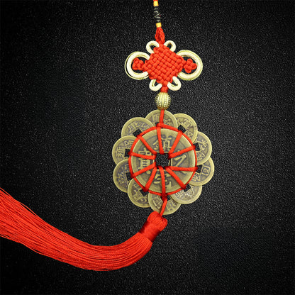Elegant and Unique Pure Copper Plum Blossom Ten Emperor Coins Pendant with Gold Border for Home Decoration