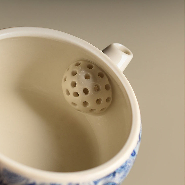 Plant Ash Glaze Hanwa Teapot - Small Ceramic Gongfu Teapot with Blue & White Design (140ml, 12.5x5.5cm)
