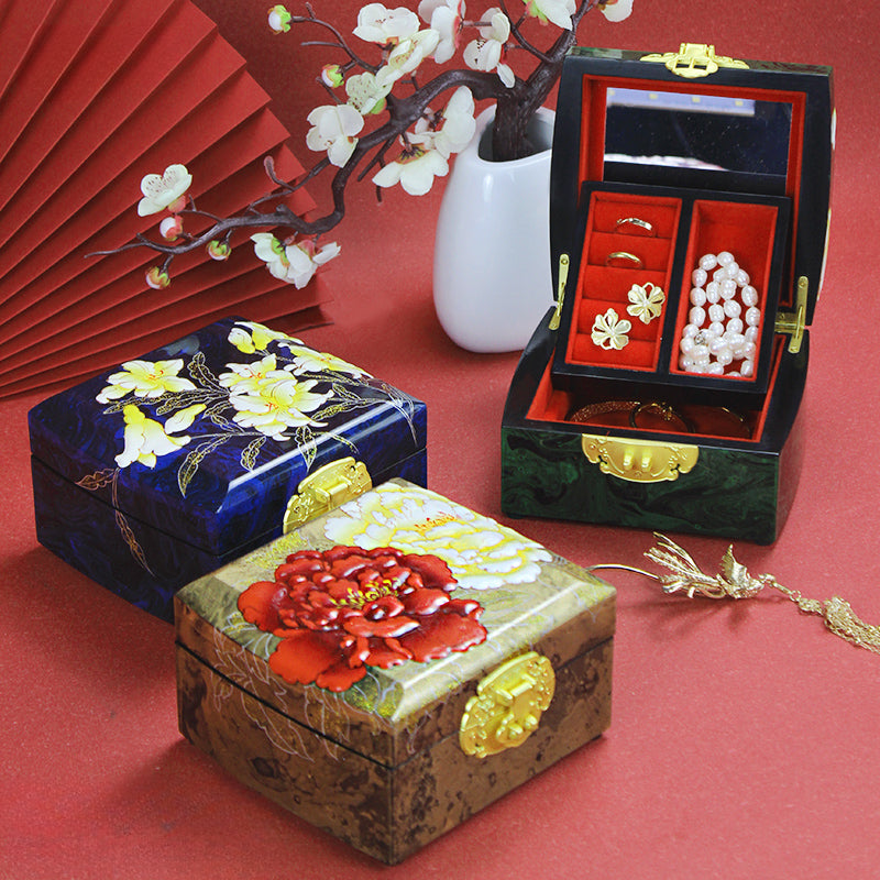 Jewelry Box Handmade Retro Lock Large Capacity Storage Box China Intangible Cultural Heritage Jewelry Box