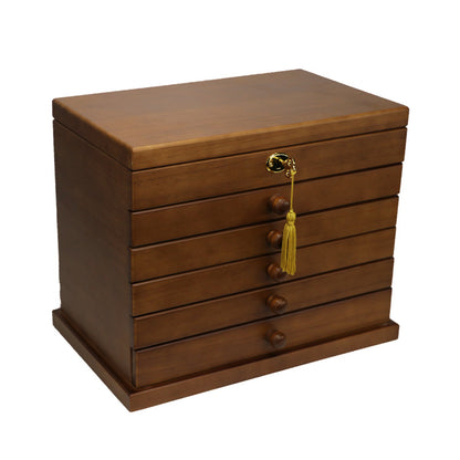 Vintage Wooden Jewelry Box with Lock - Multi-Layer Princess Style Jewelry Organizer