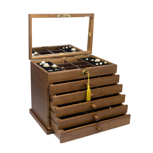 Vintage Wooden Jewelry Box with Lock - Multi-Layer Princess Style Jewelry Organizer