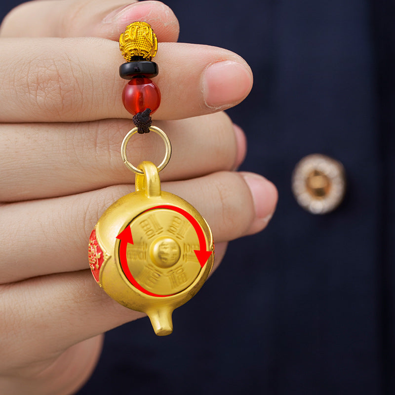 Unique Rotating Zodiac alloy Teapot Keychain with Lucky Geometric Pendant, Carry Your Fortune with You