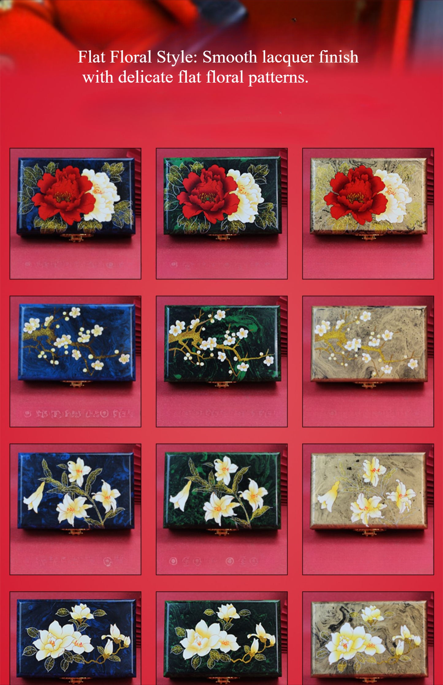 Artisan Lacquer Jewelry Box - Handcrafted Chinese Heritage Piece in Solid Wood, Vintage Floral Storage Case