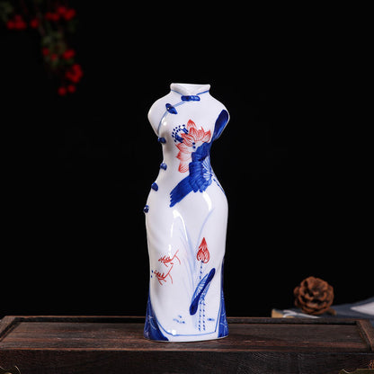 Hand-Painted Blue & White Porcelain Qipao Figurine - Jingdezhen Ceramic Decor (2 Sizes: 21cm/35cm, Underglaze Design)