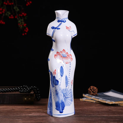 Hand-Painted Blue & White Porcelain Qipao Figurine - Jingdezhen Ceramic Decor (2 Sizes: 21cm/35cm, Underglaze Design)