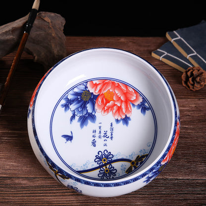 Large Blue-and-White Ceramic Multi-Use Bowl - Hand-Painted Under Glaze Design for Ashtray/Tea Wash/Cup Cleaning (Jingdezhen Porcelain)