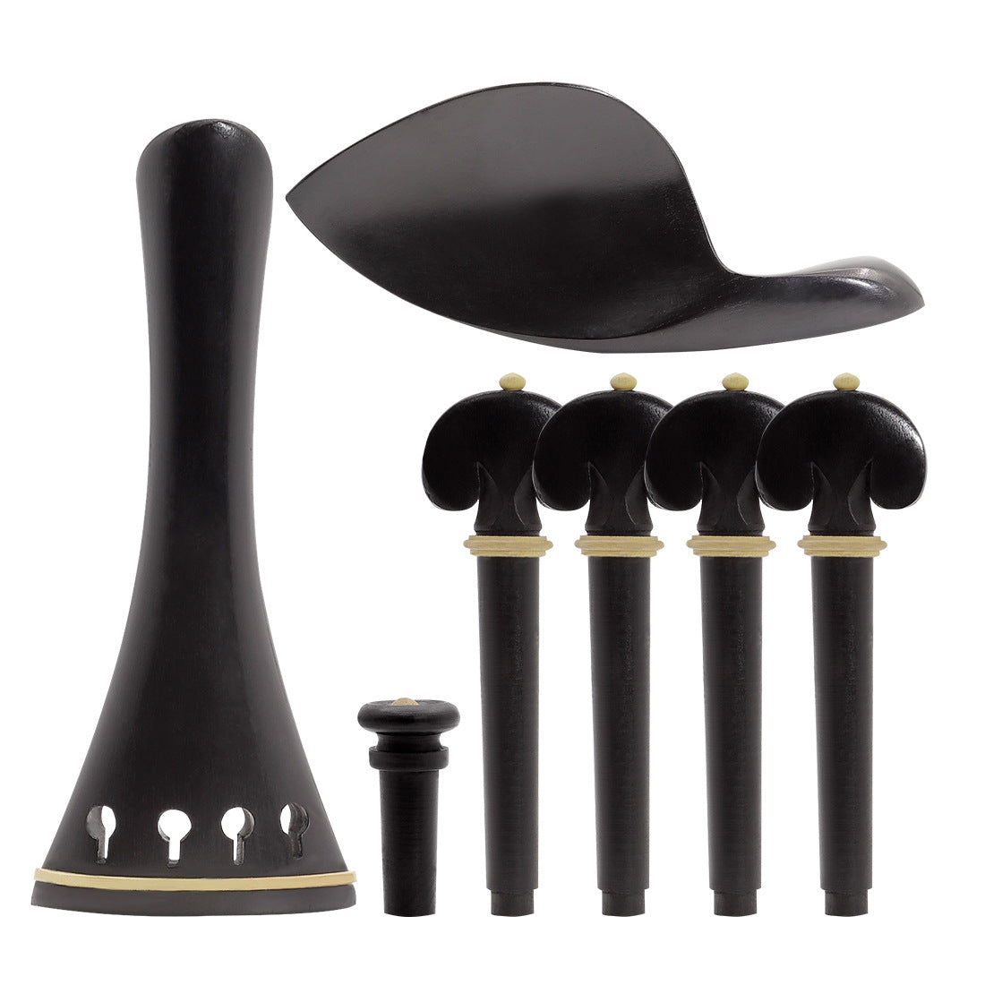 Elegant 4/4 Violin Fittings Set - Ebony with Boxwood Inlay Tailpiece, Pegs, Endpin, and Chin Rest