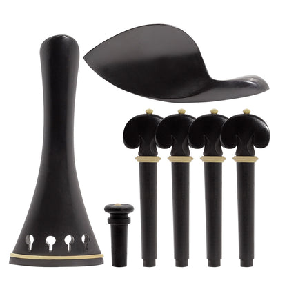 Elegant 4/4 Violin Fittings Set - Ebony with Boxwood Inlay Tailpiece, Pegs, Endpin, and Chin Rest