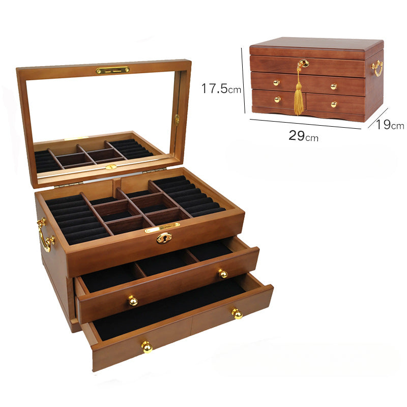 Wooden Jewelry Box with Lock - Vintage Velvet Lined Jewelry Organizer