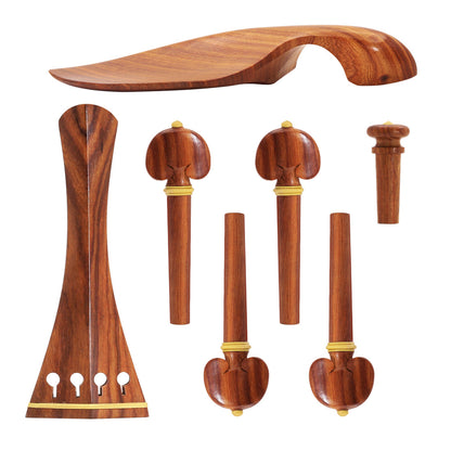 4/4 Violin Rosewood Accessories Set (Tailpiece, Chinrest, Pegs, Endpin) – Handcrafted Wooden Violin Upgrade Kit