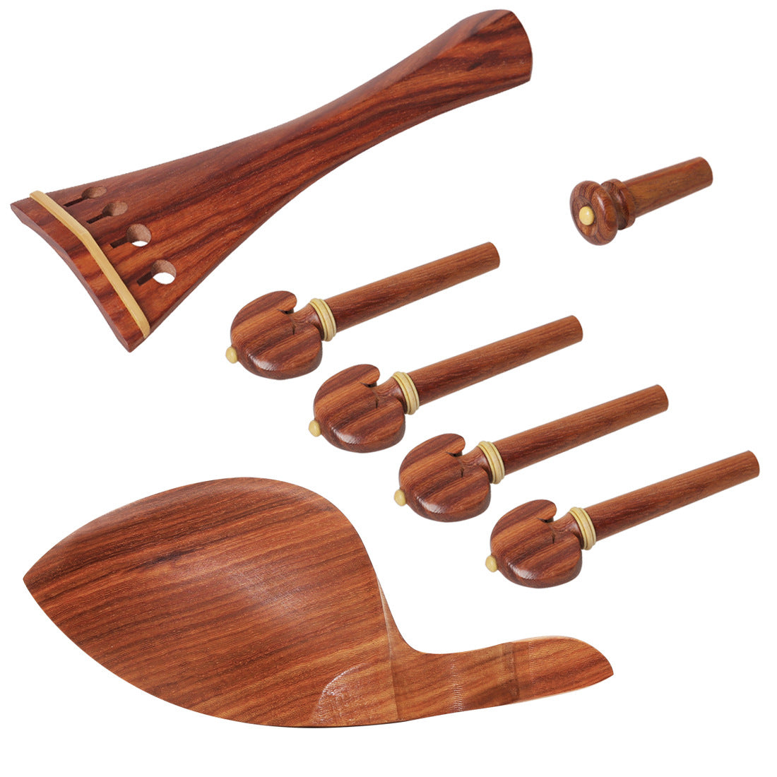 4/4 Violin Rosewood Accessories Set (Tailpiece, Chinrest, Pegs, Endpin) – Handcrafted Wooden Violin Upgrade Kit