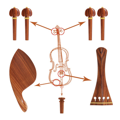 4/4 Violin Rosewood Accessories Set (Tailpiece, Chinrest, Pegs, Endpin) – Handcrafted Wooden Violin Upgrade Kit