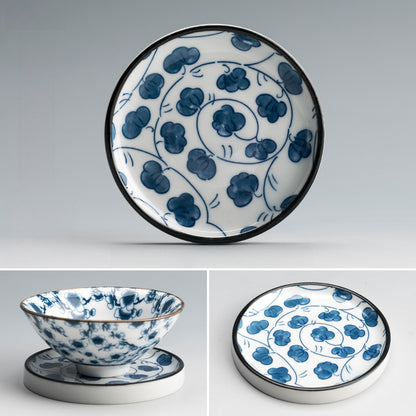 Blue and White Porcelain Coaster - Ceramic Tea Cup Mat for Hot Drinks (8.5cm Diameter)