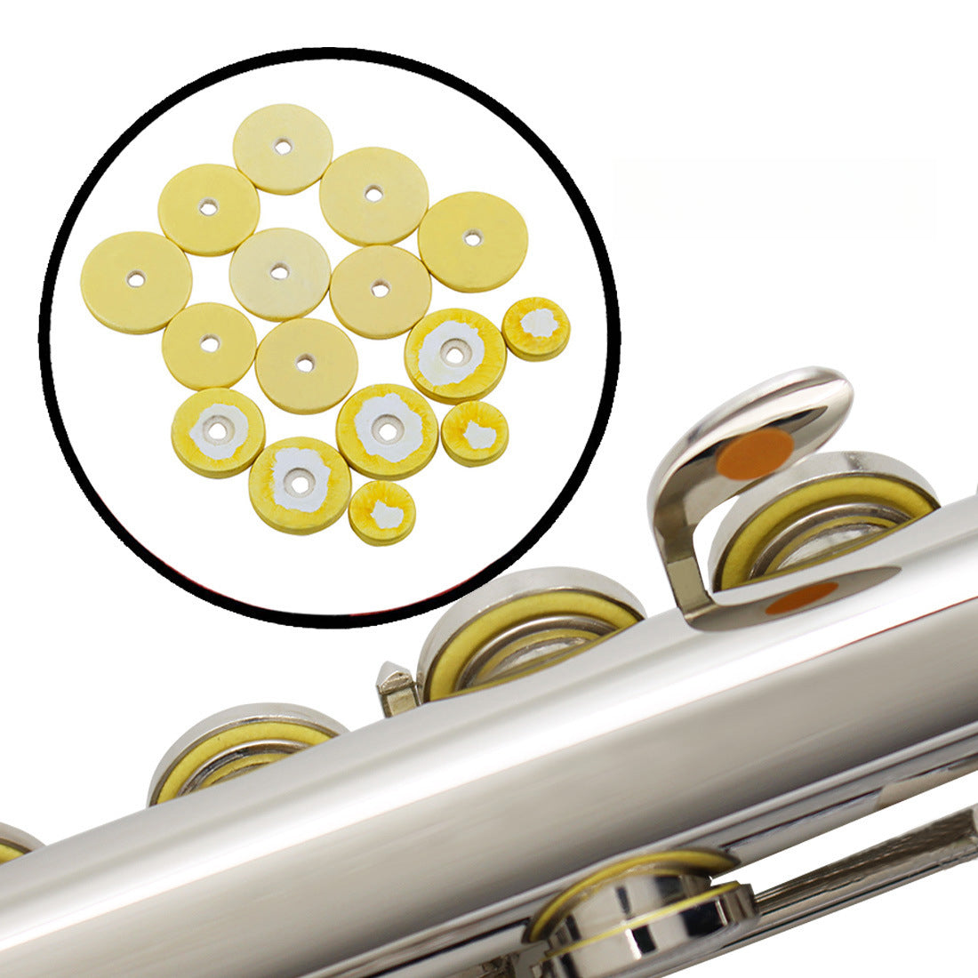 Yellow Flute Pads - 16-Pack Sheep Gut Material - Essential Flute Accessories