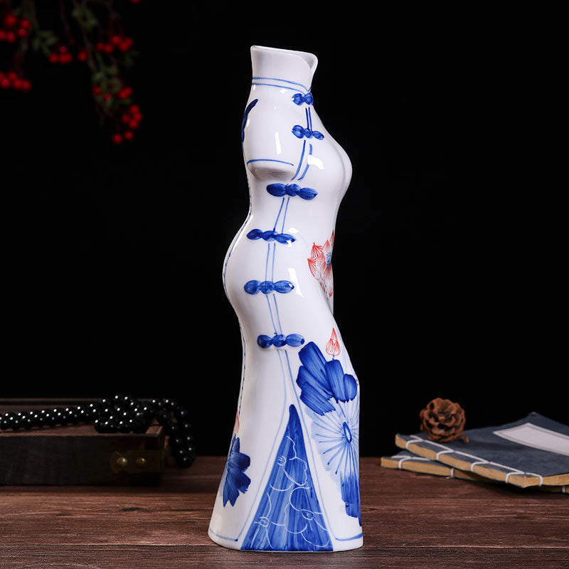 Hand-Painted Blue & White Porcelain Qipao Figurine - Jingdezhen Ceramic Decor (2 Sizes: 21cm/35cm, Underglaze Design)