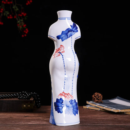 Hand-Painted Blue & White Porcelain Qipao Figurine - Jingdezhen Ceramic Decor (2 Sizes: 21cm/35cm, Underglaze Design)